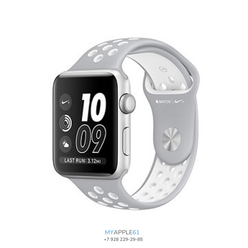 Apple Watch Nike+ 42 мм, серебристый алюминиевый корпус, спортивный ремешок Nike листовое серебро-белый